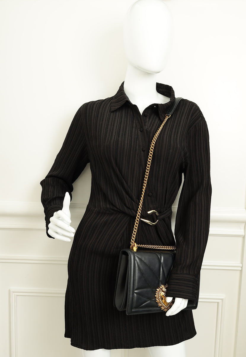 Dolce & Gabbana Black Devotion Quilted Flap Shoulder Bag