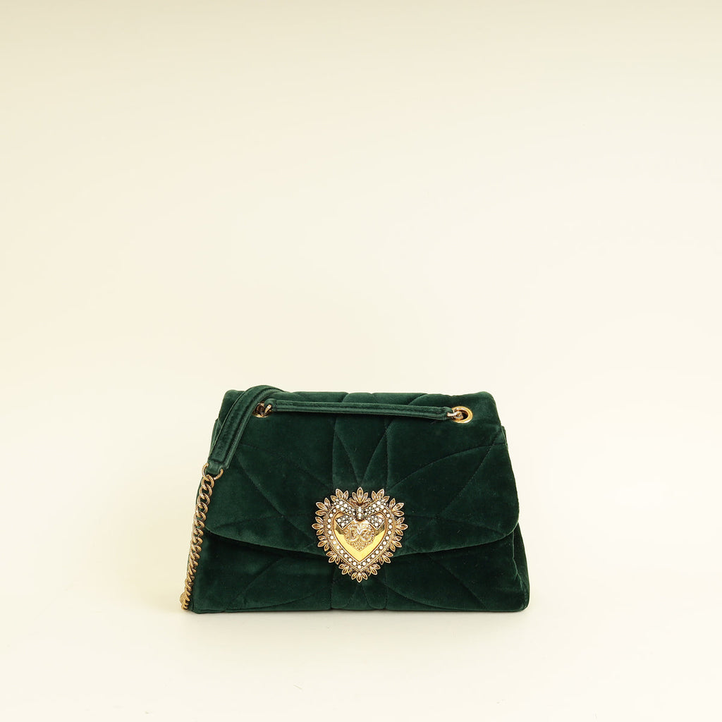 Dolce & Gabbana Emerald Green Devotion Velvet Large Shoulder Bag