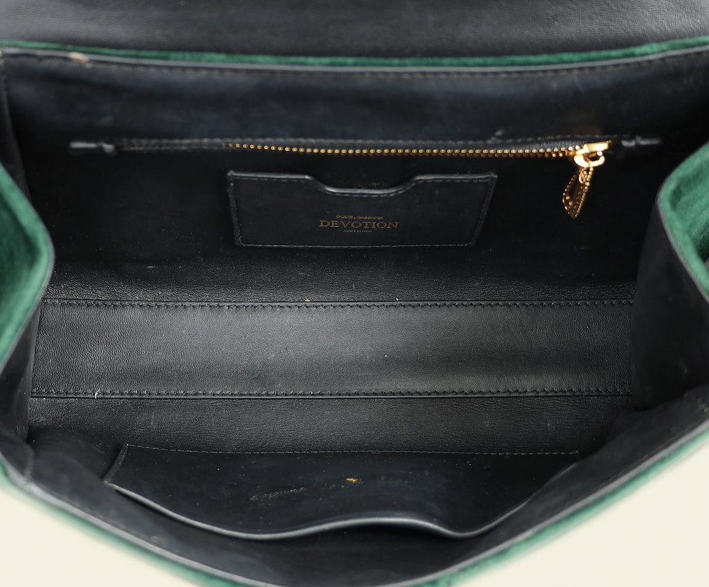 Dolce & Gabbana Emerald Green Devotion Velvet Large Shoulder Bag