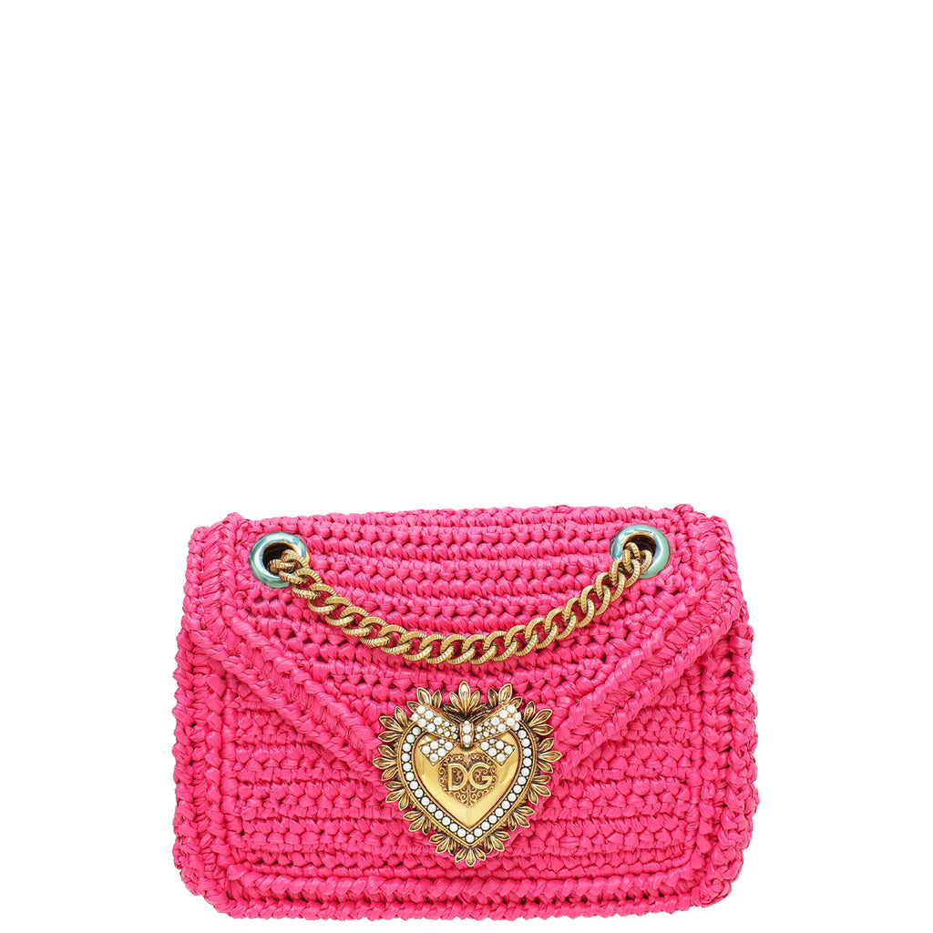 Dolce & Gabbana Fuchsia Raffia Woven Devotion Envelope Small Shoulder Bag