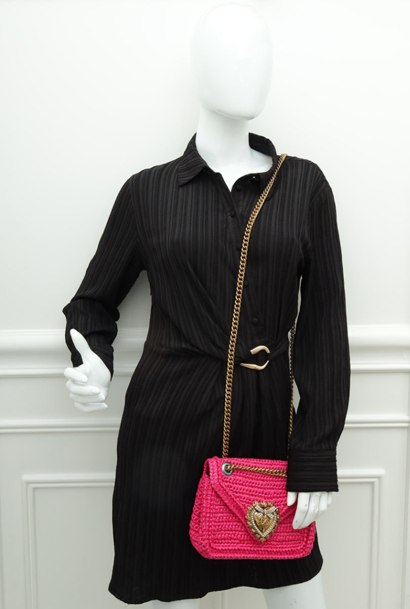 Dolce & Gabbana Fuchsia Raffia Woven Devotion Envelope Small Shoulder Bag