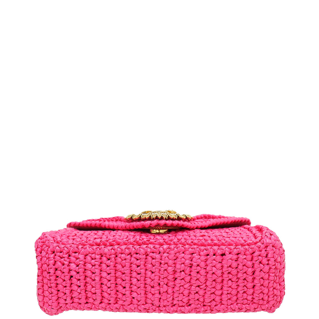Dolce & Gabbana Fuchsia Raffia Woven Devotion Envelope Small Shoulder Bag