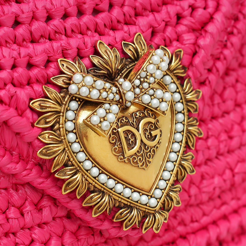 Dolce & Gabbana Fuchsia Raffia Woven Devotion Envelope Small Shoulder Bag