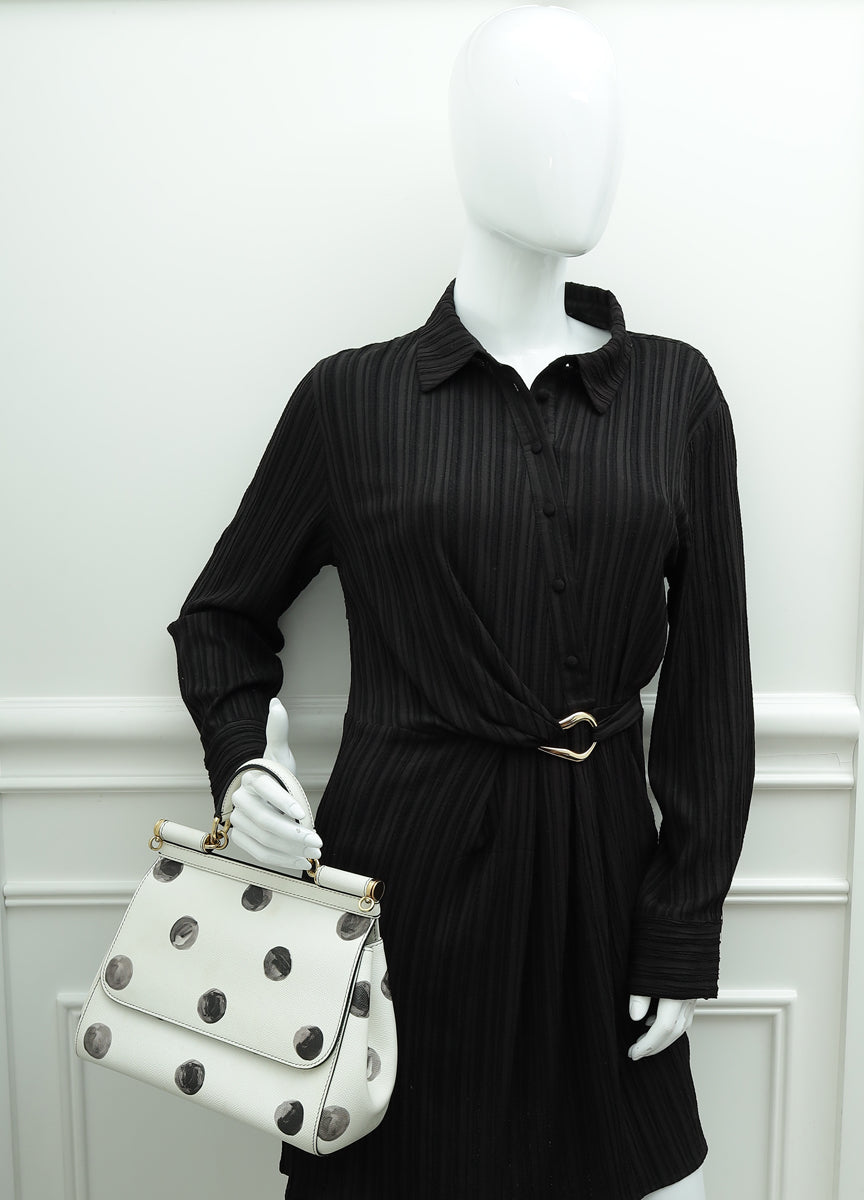 Dolce & Gabbana White Miss Sicily Vitello Polka Dot Medium Satchel Bag