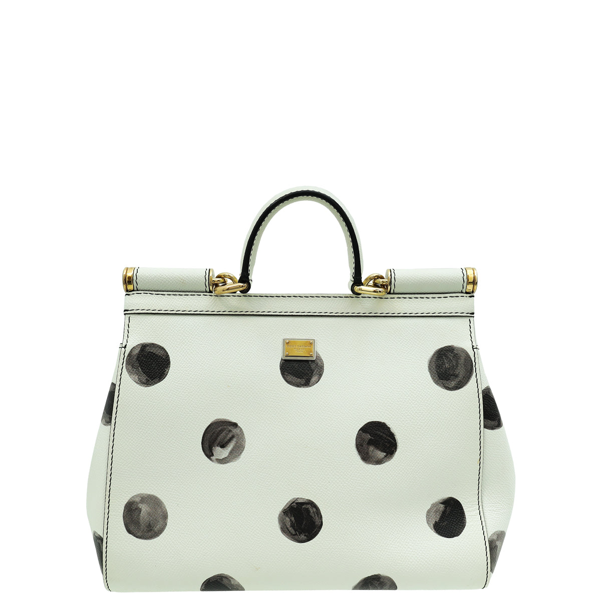 Dolce & Gabbana White Miss Sicily Vitello Polka Dot Medium Satchel Bag