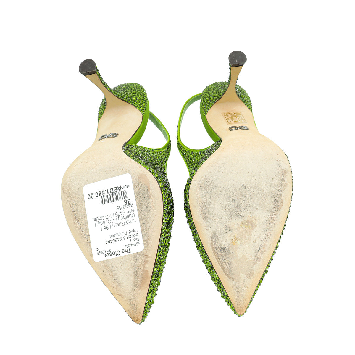 Dolce & Gabbana Lime Green Slingback Embellished Crystal Pumps 38