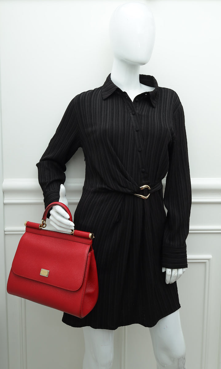 Dolce & Gabbana Red Dauphine Sicily Medium Flap Bag