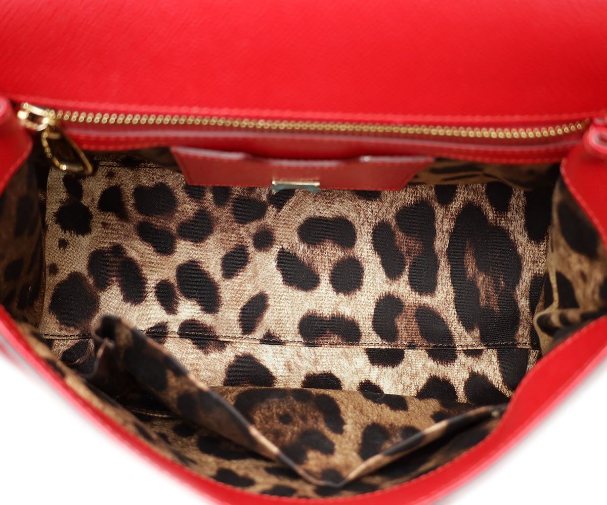 Dolce & Gabbana Red Dauphine Sicily Medium Flap Bag