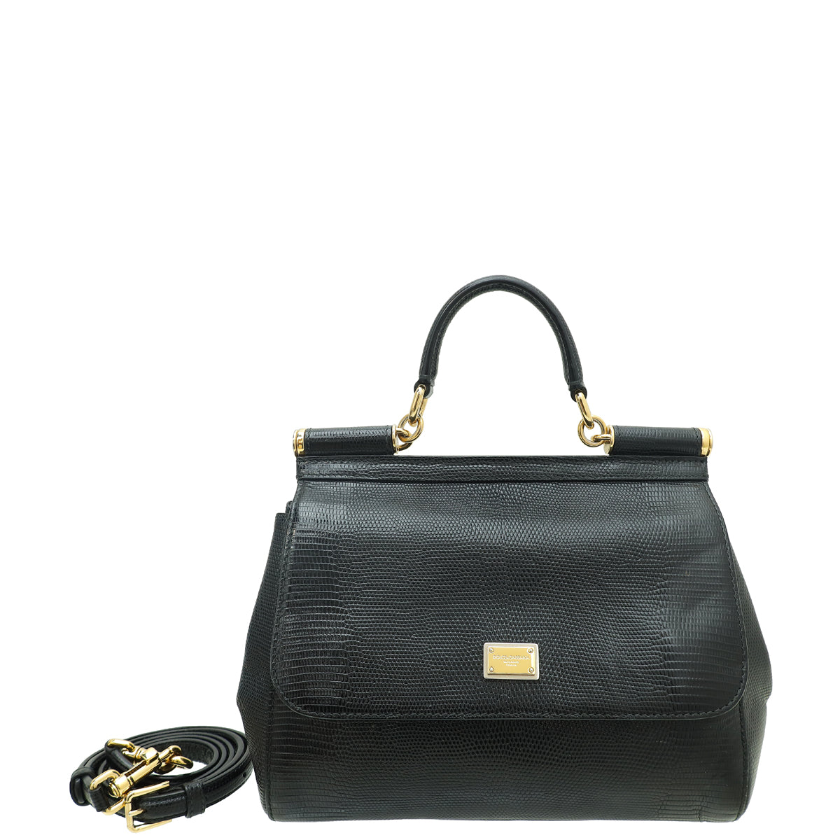 Dolce & Gabbana Black Iguana Print Sicily Medium Bag
