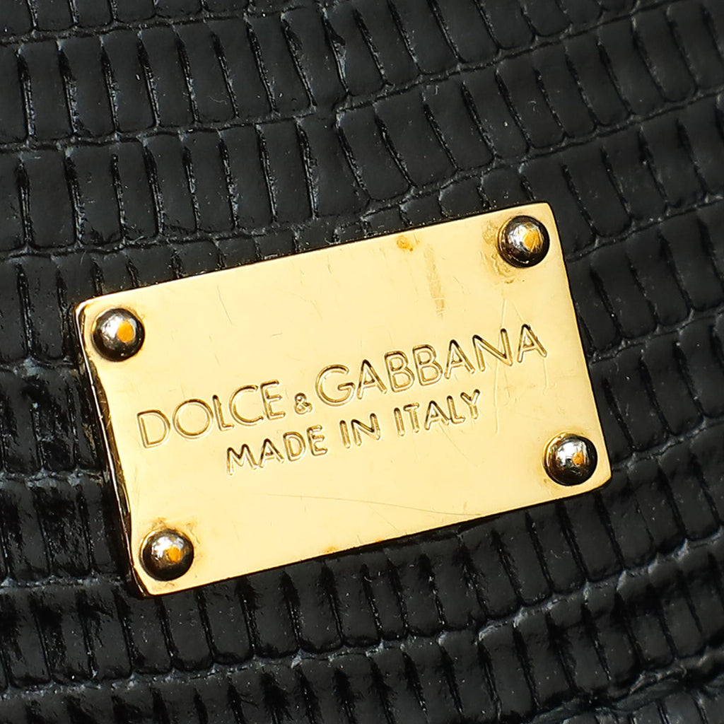 Dolce & Gabbana Black Iguana Print Sicily Medium Bag