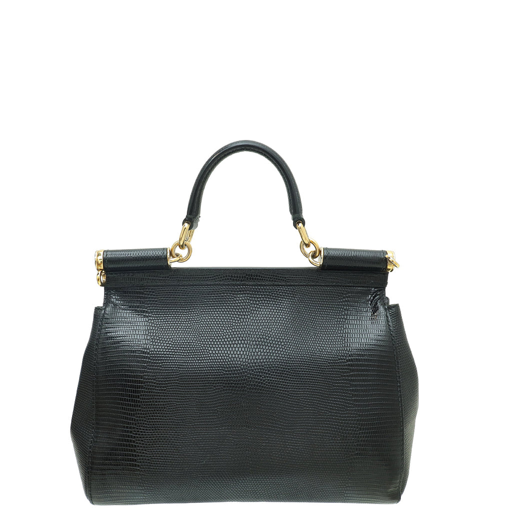 Dolce & Gabbana Black Iguana Print Sicily Medium Bag