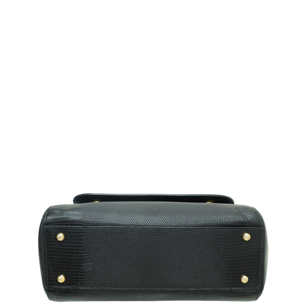 Dolce & Gabbana Black Iguana Print Sicily Medium Bag
