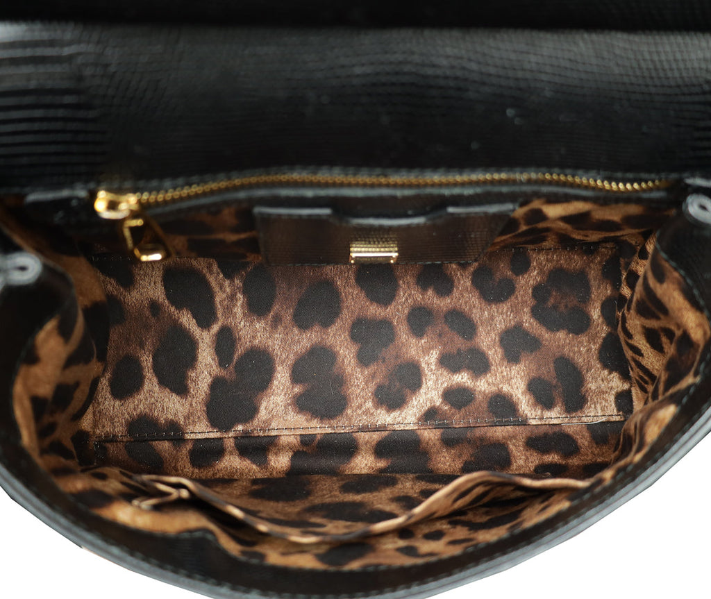 Dolce & Gabbana Black Iguana Print Sicily Medium Bag