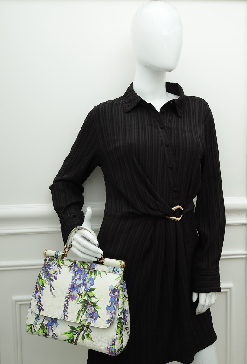 Dolce & Gabbana Tricolor Dauphine Wisteria Print Sicily Medium Bag