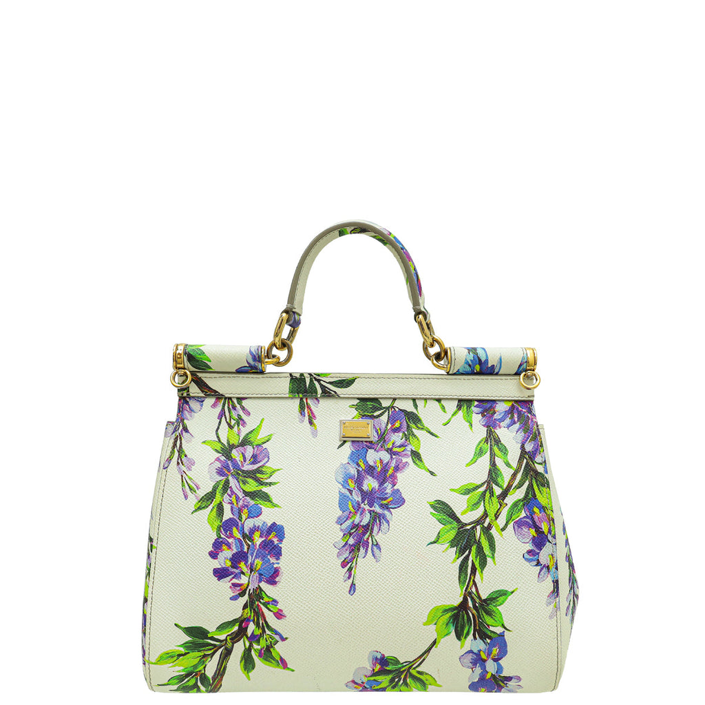 Dolce & Gabbana Tricolor Dauphine Wisteria Print Sicily Medium Bag
