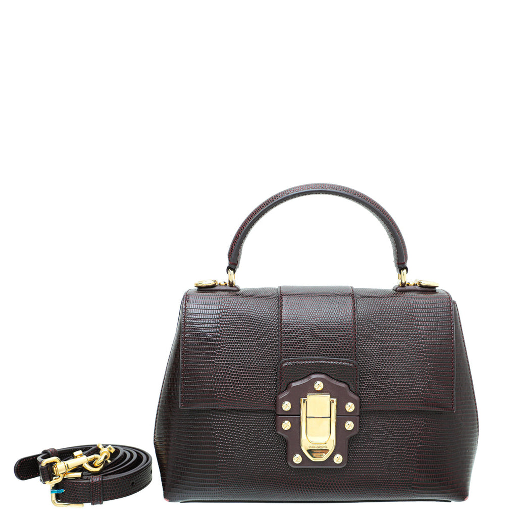 Dolce & Gabbana Burgundy Iguana Print Lucia Top Handle Bag