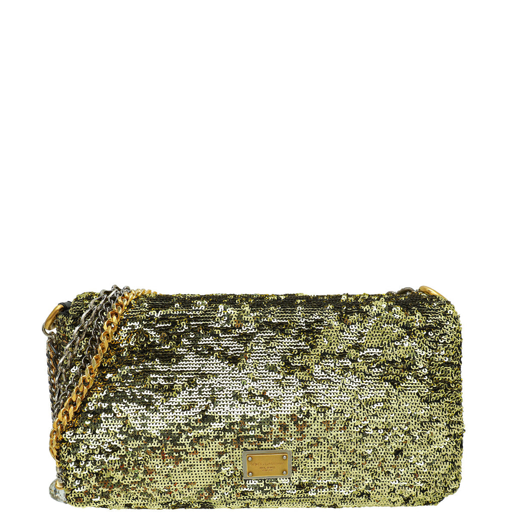 Dolce & Gabbana Gold Sequins Miss Charles Flap Bag