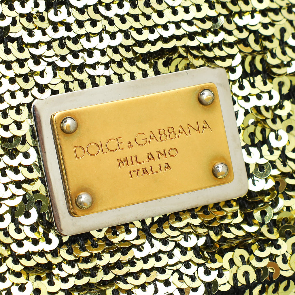 Dolce & Gabbana Gold Sequins Miss Charles Flap Bag