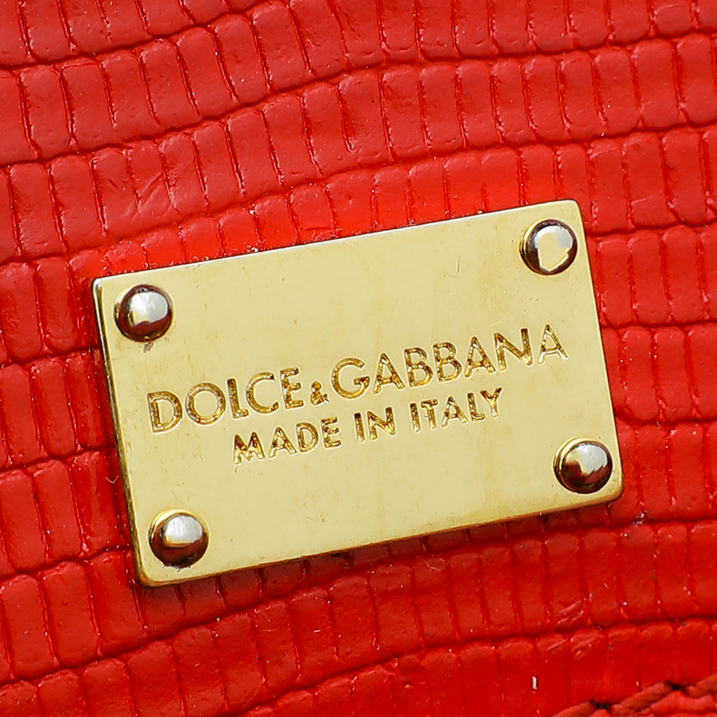 Dolce & Gabbana Red Lizard Embossed Sicily Small Bag