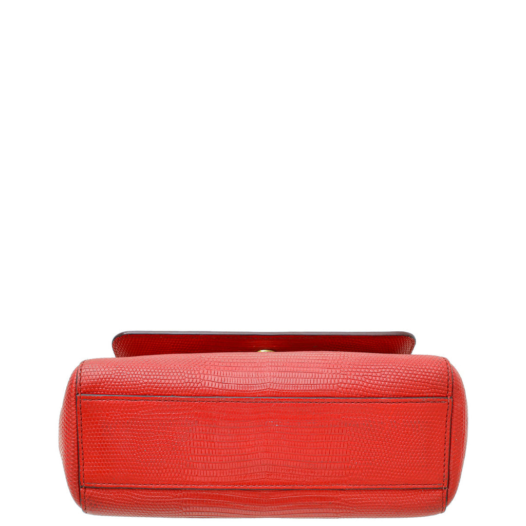 Dolce & Gabbana Red Lizard Embossed Sicily Small Bag