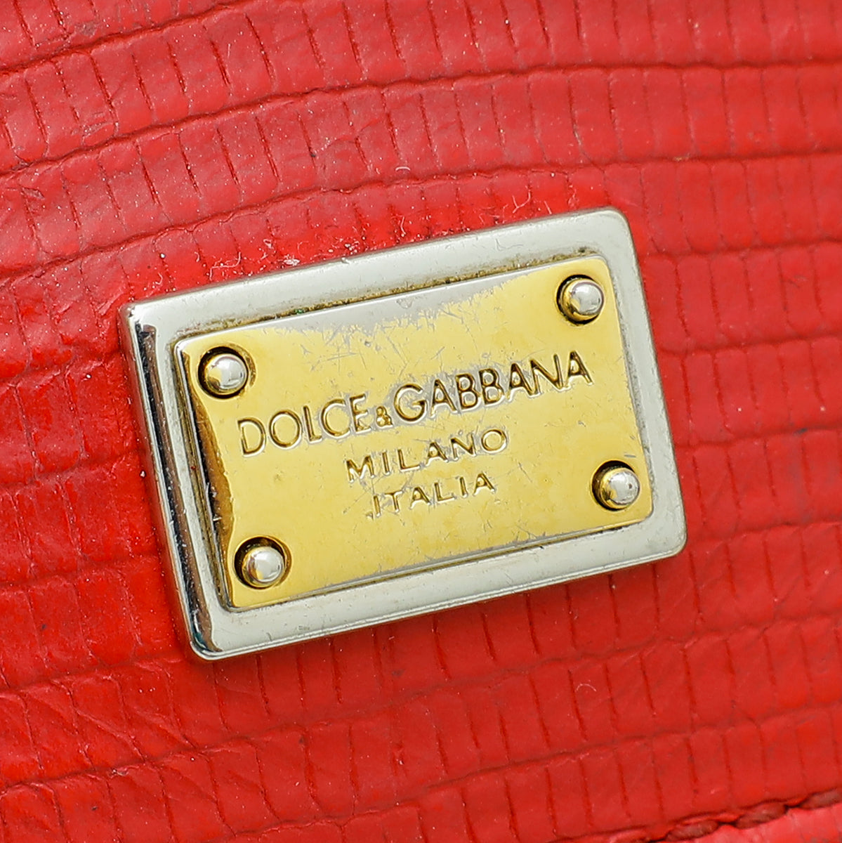 Dolce & Gabbana Red Lizard Embossed Sicily Small Bag