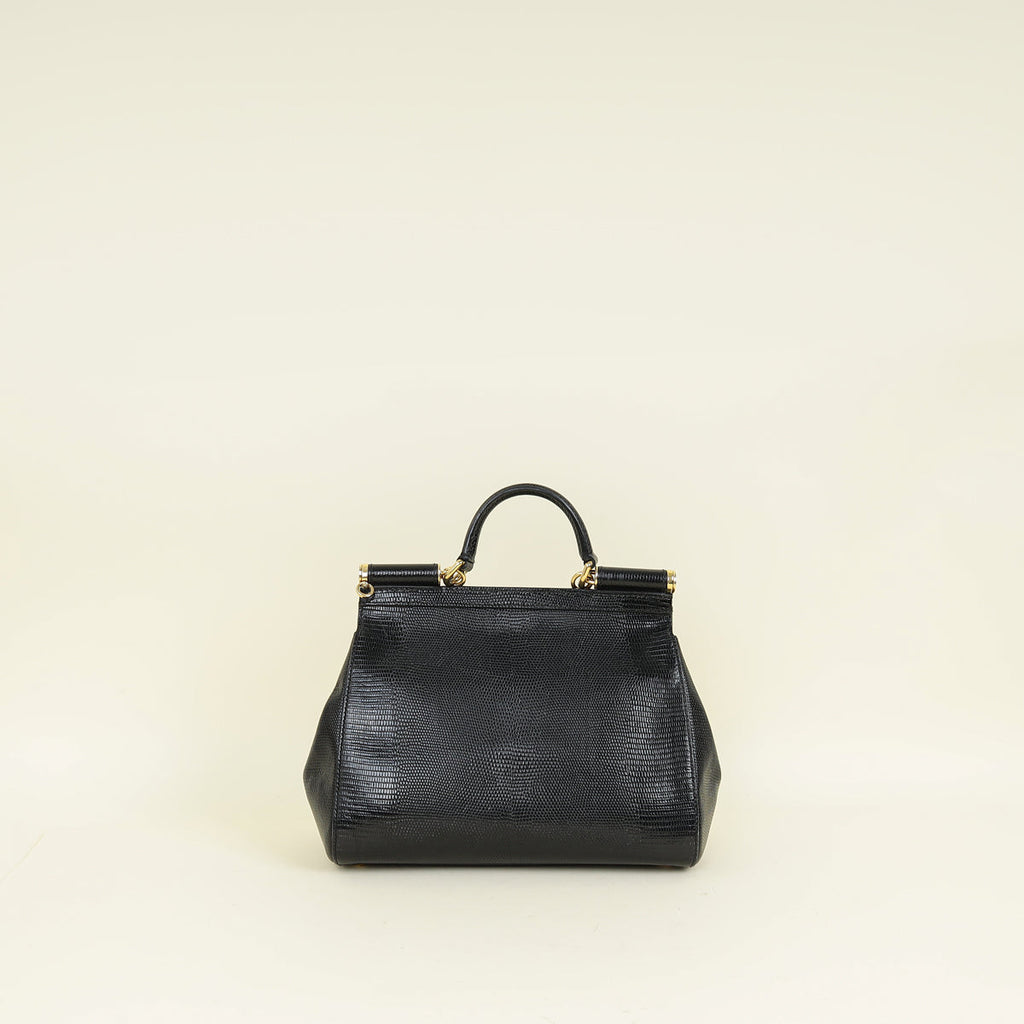 Dolce & Gabbana Black Sicily Iguana Print Medium Bag