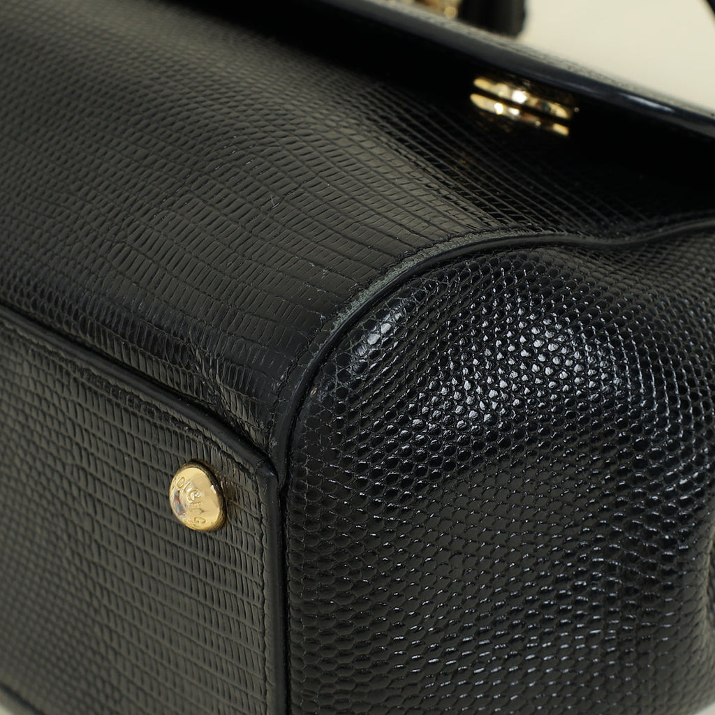 Dolce & Gabbana Black Sicily Iguana Print Medium Bag
