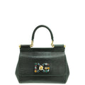Dolce & Gabbana Dark Green Lizard Embossed Crystal Sicily Bag