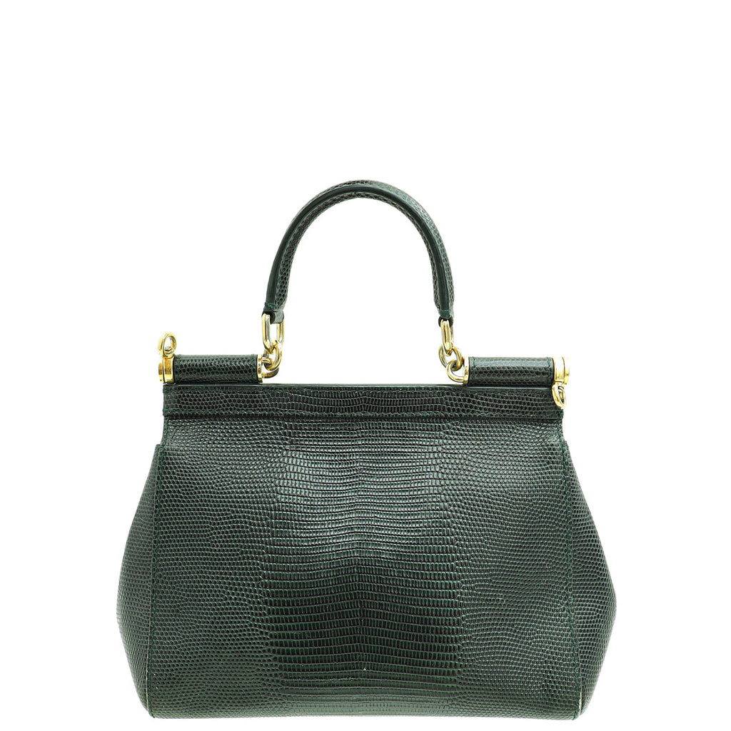 Dolce & Gabbana Dark Green Lizard Embossed Crystal Sicily Bag