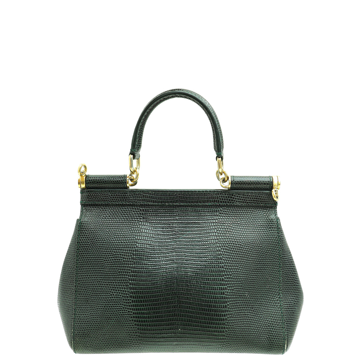 Dolce & Gabbana Dark Green Lizard Embossed Crystal Sicily Bag