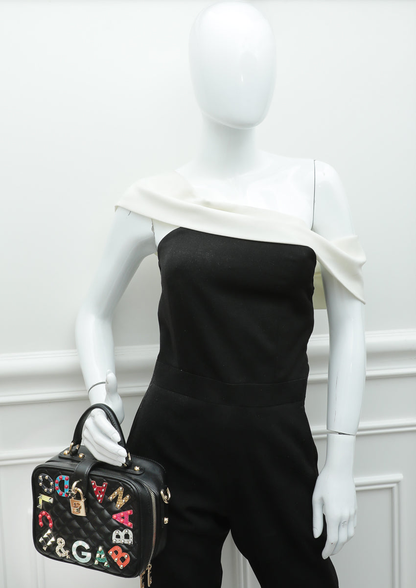 Dolce & Gabbana Black Multicolor Logo Studded Dolce Box Top Handle