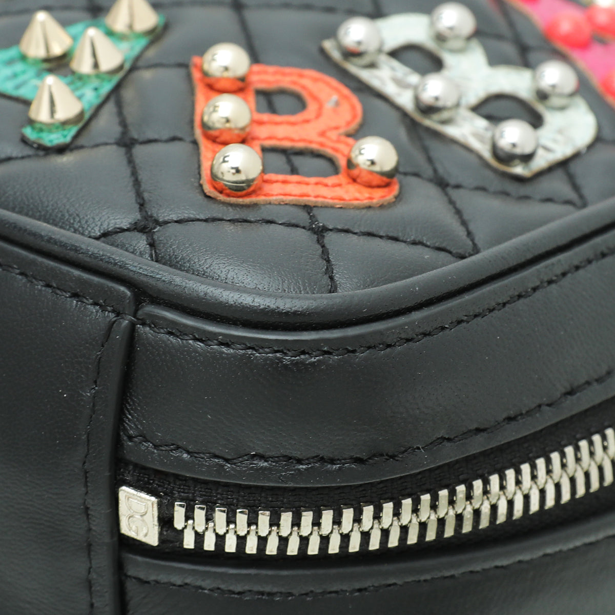 Dolce & Gabbana Black Multicolor Logo Studded Dolce Box Top Handle