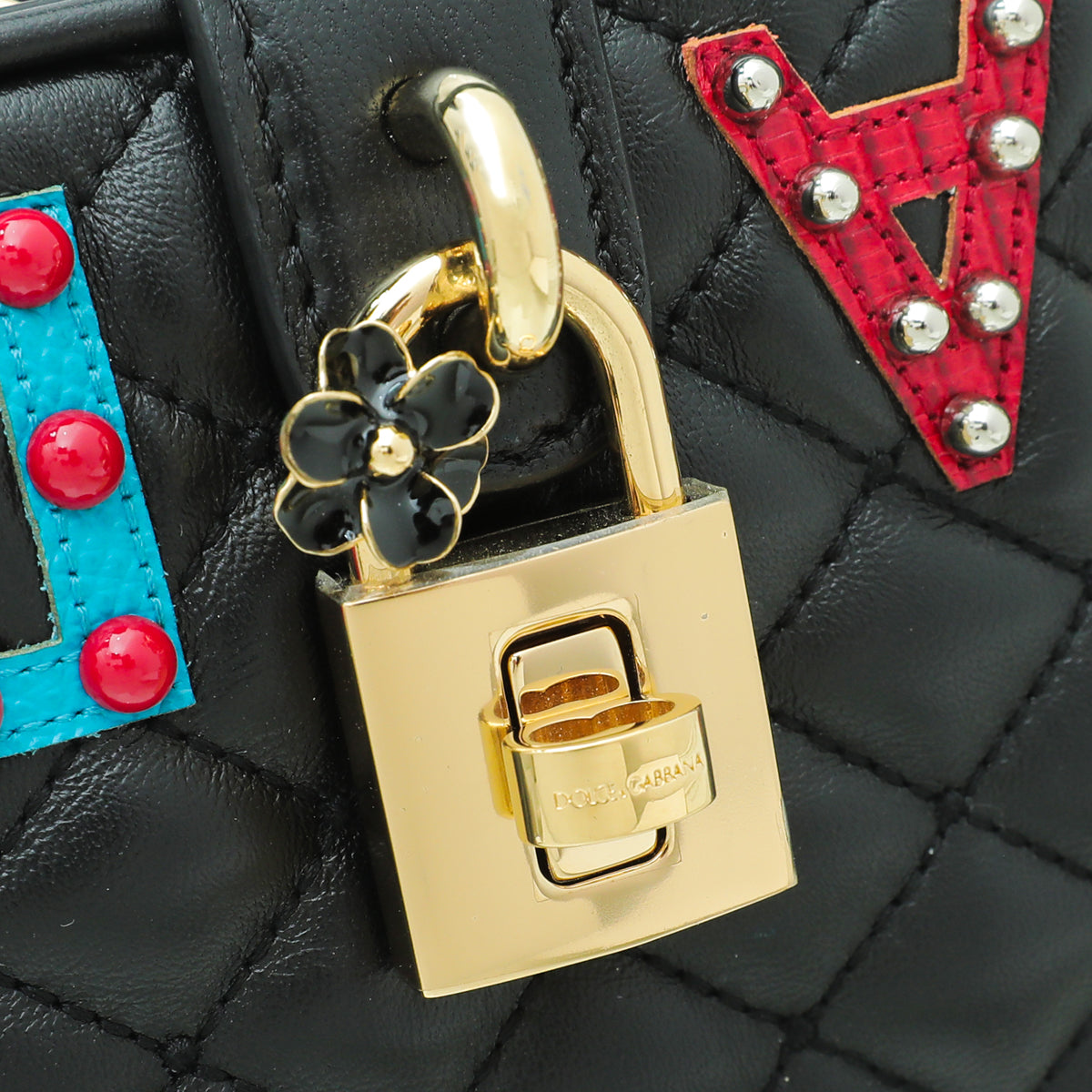 Dolce & Gabbana Black Multicolor Logo Studded Dolce Box Top Handle