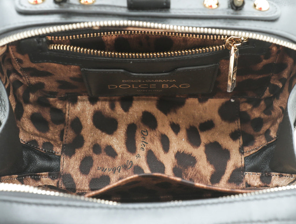 Dolce & Gabbana Black Multicolor Logo Studded Dolce Box Top Handle