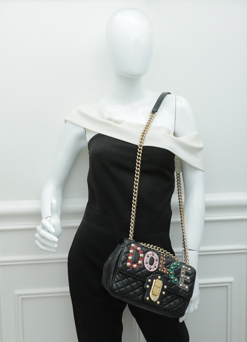 Dolce & Gabbana Black Lucia Quilted Embellished Chain Bag