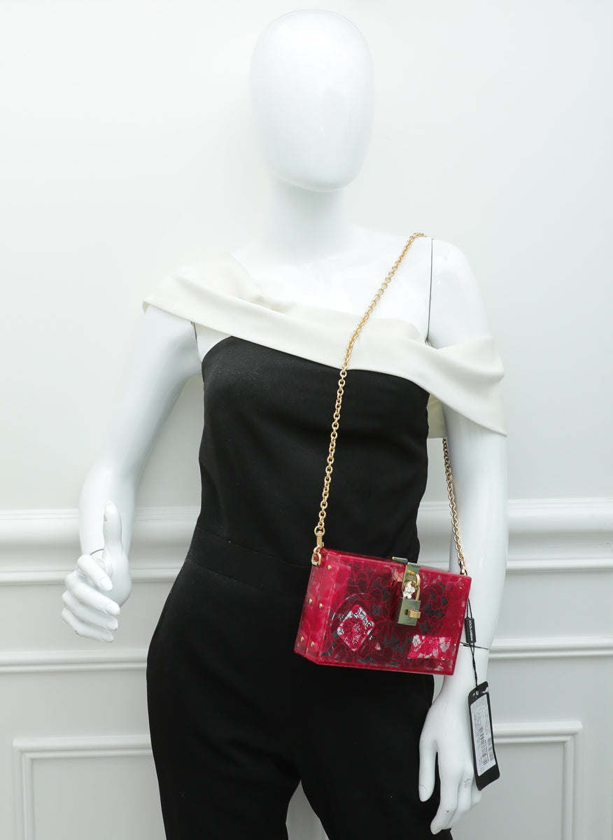 Dolce & Gabbana Red Plexiglass and Lace Box Pocket Clutch