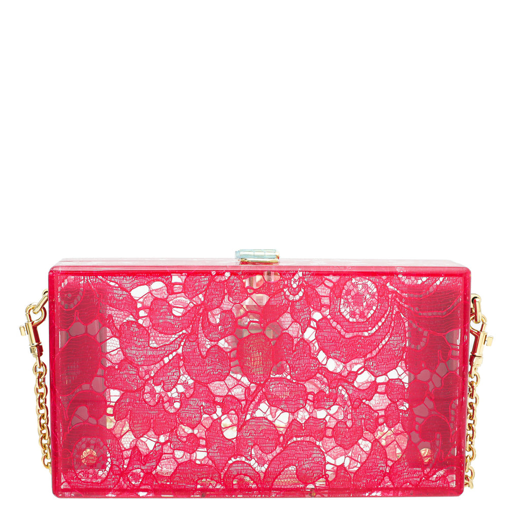 Dolce & Gabbana Red Plexiglass and Lace Box Pocket Clutch