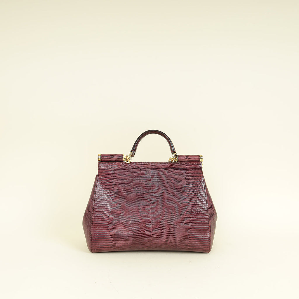 Dolce & Gabbana Burgundy Sicily Iguana Print Medium Bag