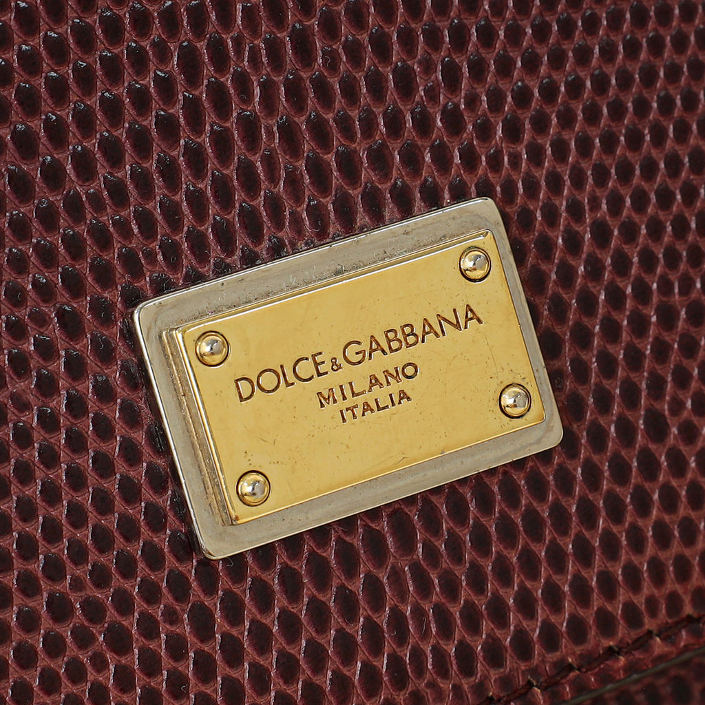Dolce & Gabbana Burgundy Sicily Iguana Print Medium Bag