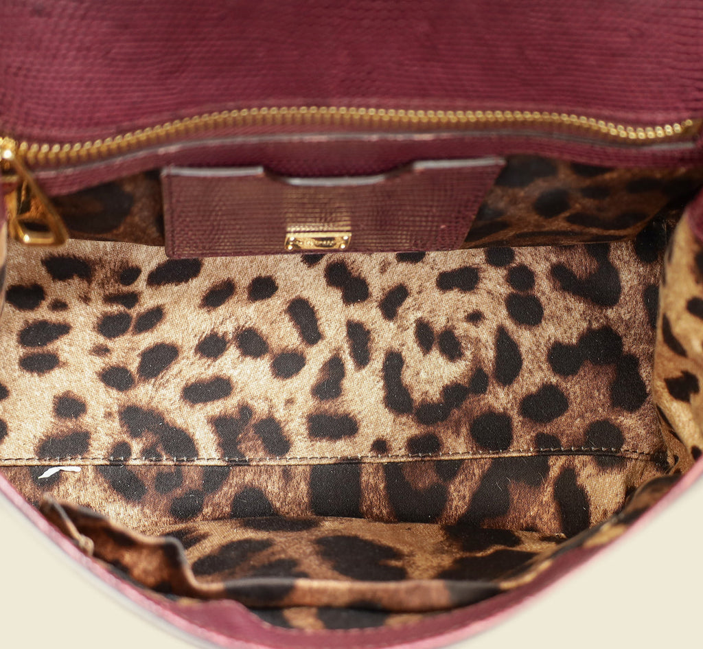 Dolce & Gabbana Burgundy Sicily Iguana Print Medium Bag