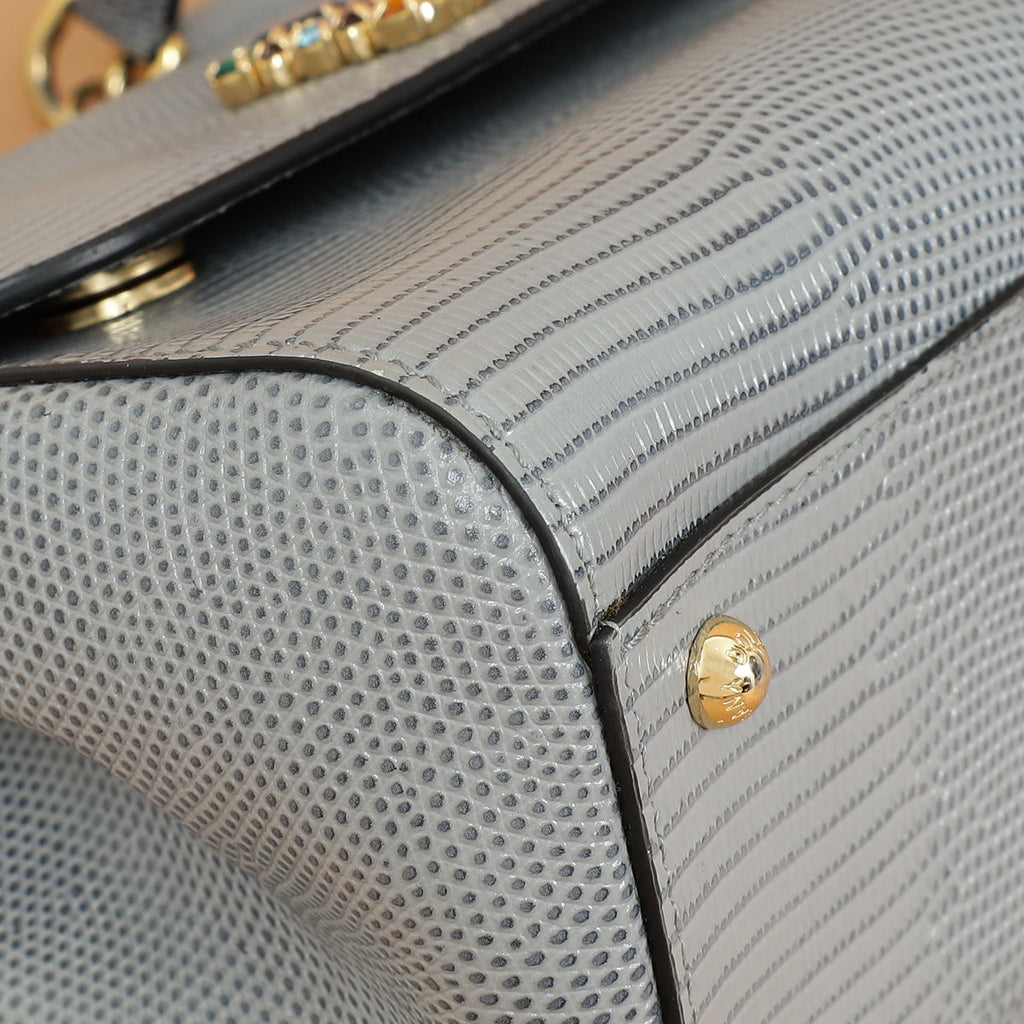 Dolce & Gabbana Light Gray DG Crystal Medium Sicily Bag