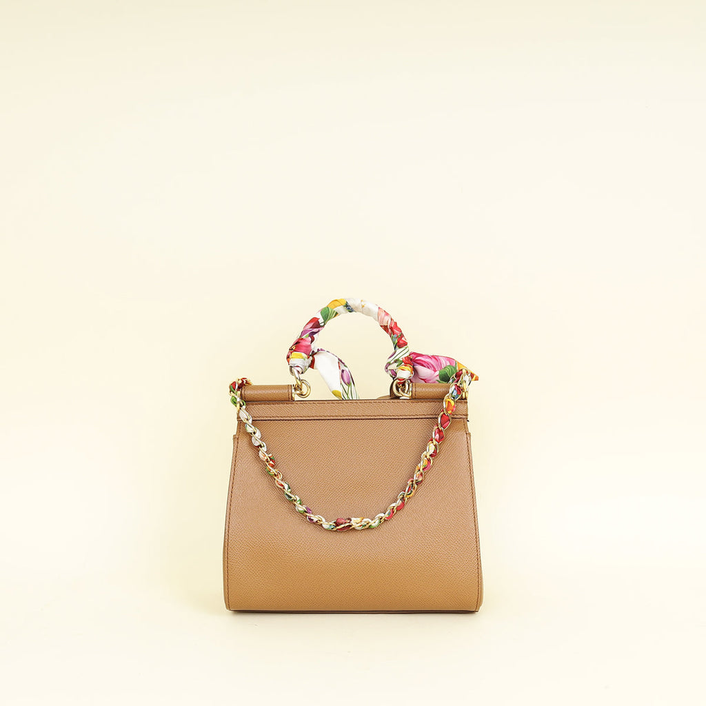 Dolce & Gabbana Brown Sicily Top Handle Bag w/ Scarf