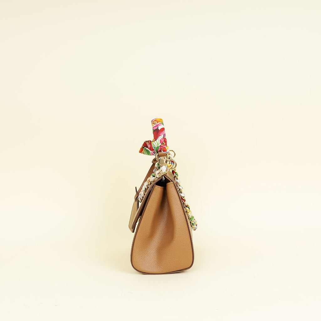 Dolce & Gabbana Brown Sicily Top Handle Bag w/ Scarf