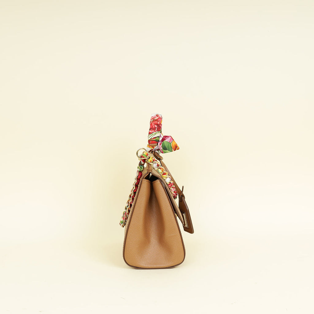 Dolce & Gabbana Brown Sicily Top Handle Bag w/ Scarf