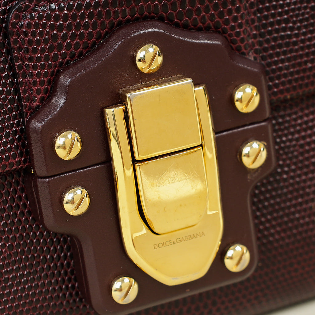 Dolce & Gabbana Burgundy Lizard Embossed Lucia Bag