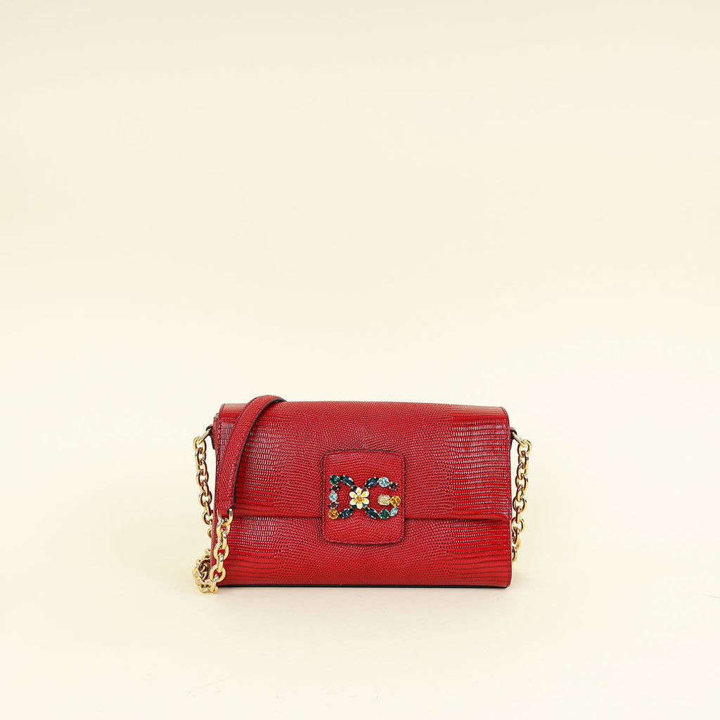 Dolce & Gabbana Red Lizard Millennials Flap Chain Bag