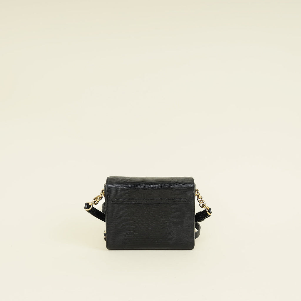 Dolce & Gabbana Black Lizard Embossed DG Millennials Flap Shoulder Bag