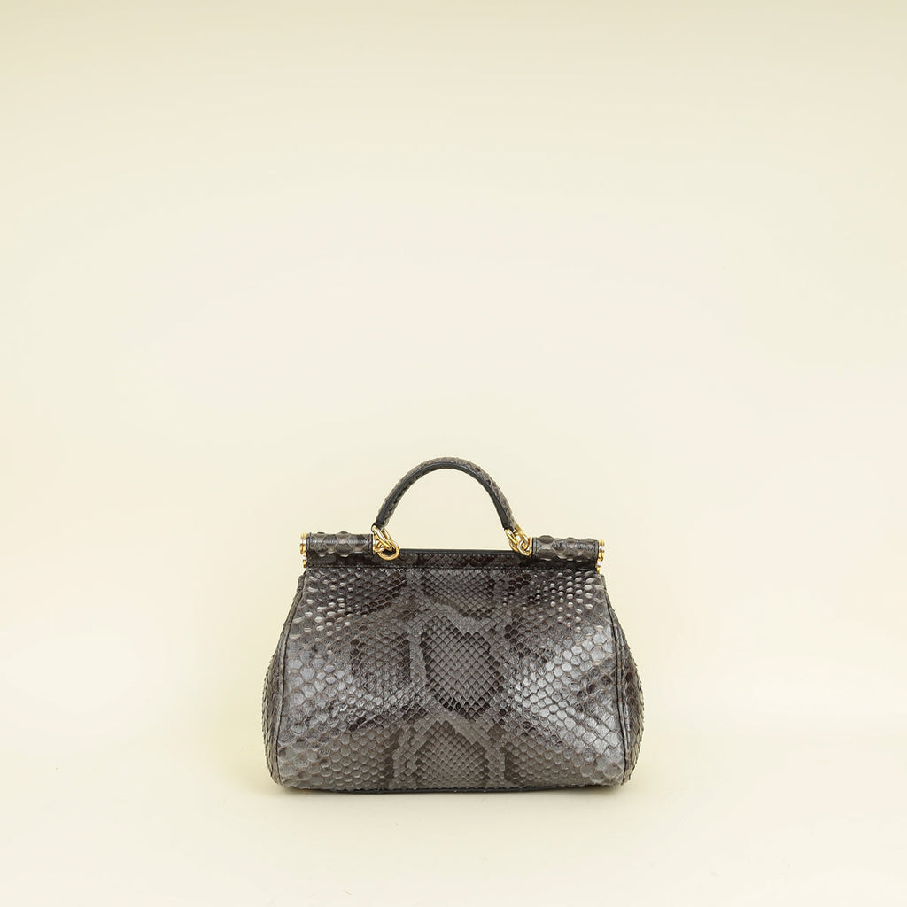 Dolce & Gabbana Dark Grey Python  Sicily Medium Bag