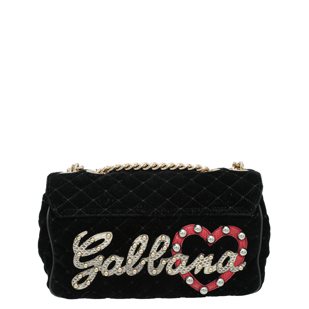 Dolce & Gabbana Black Multicolor Velvet Lucia Falp Chain Bag
