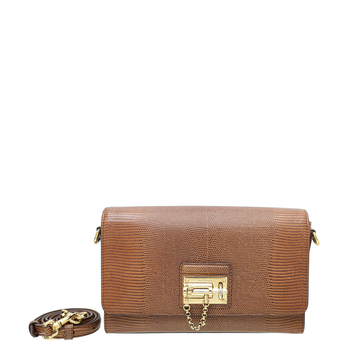 Dolce & Gabbana Browm Lizard Print Miss Monica Medium Shoulder Bag
